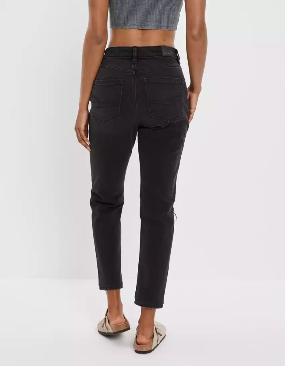 Jean American Eagle AE Stretch Ripped Mom Noir Femme | DPQ-84230741